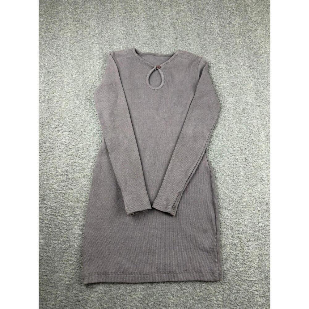 PrettyLittleThing Women's Gray Ribbed Knit Bodycon Sz 8 Mini Dress Long Sleeve
